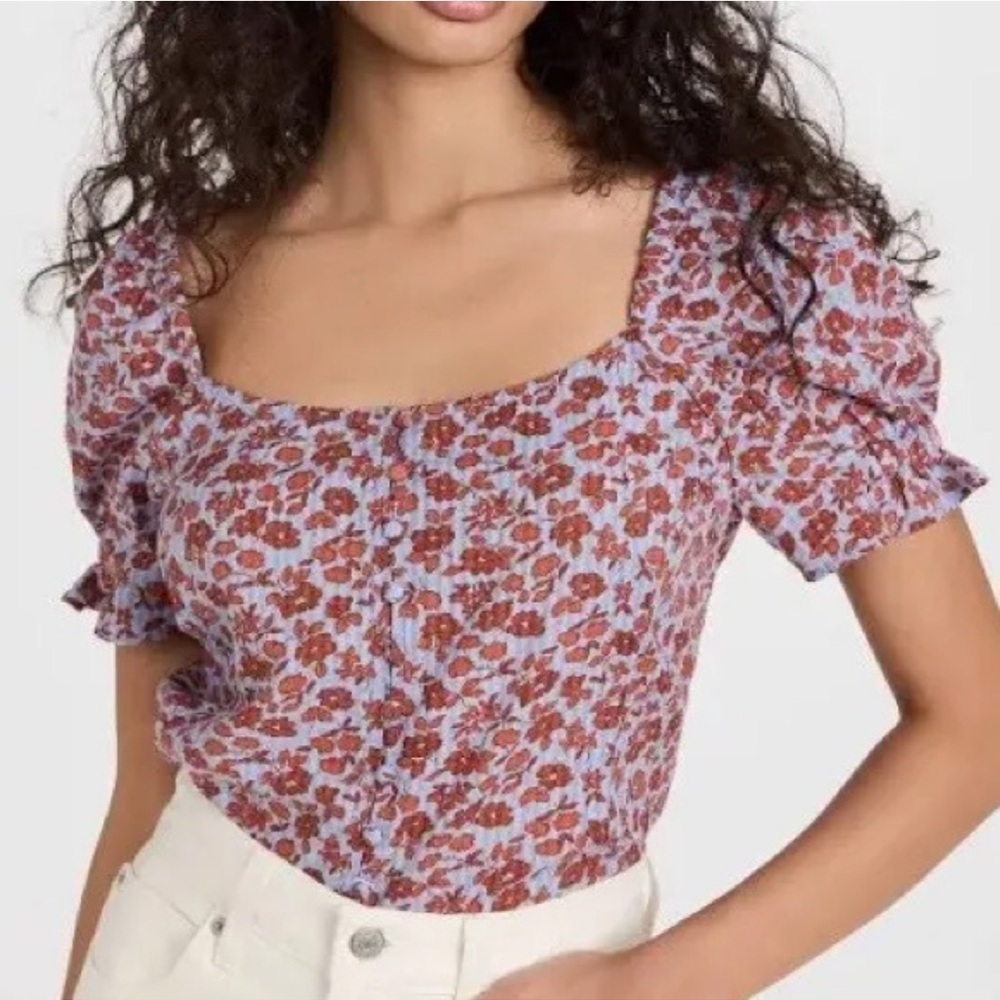 Madewell button up floral smocked back top 00